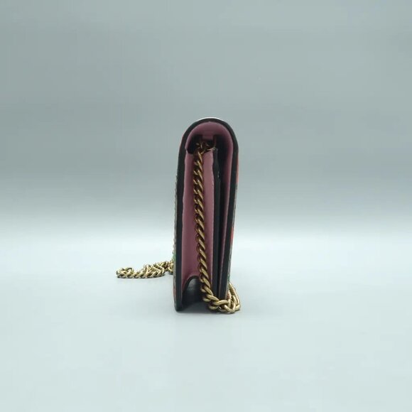 Authentic GUCCI Chain Wallet Brown Strawberry Canvas Shoulder Bag 778-121424 - Picture 4 of 12